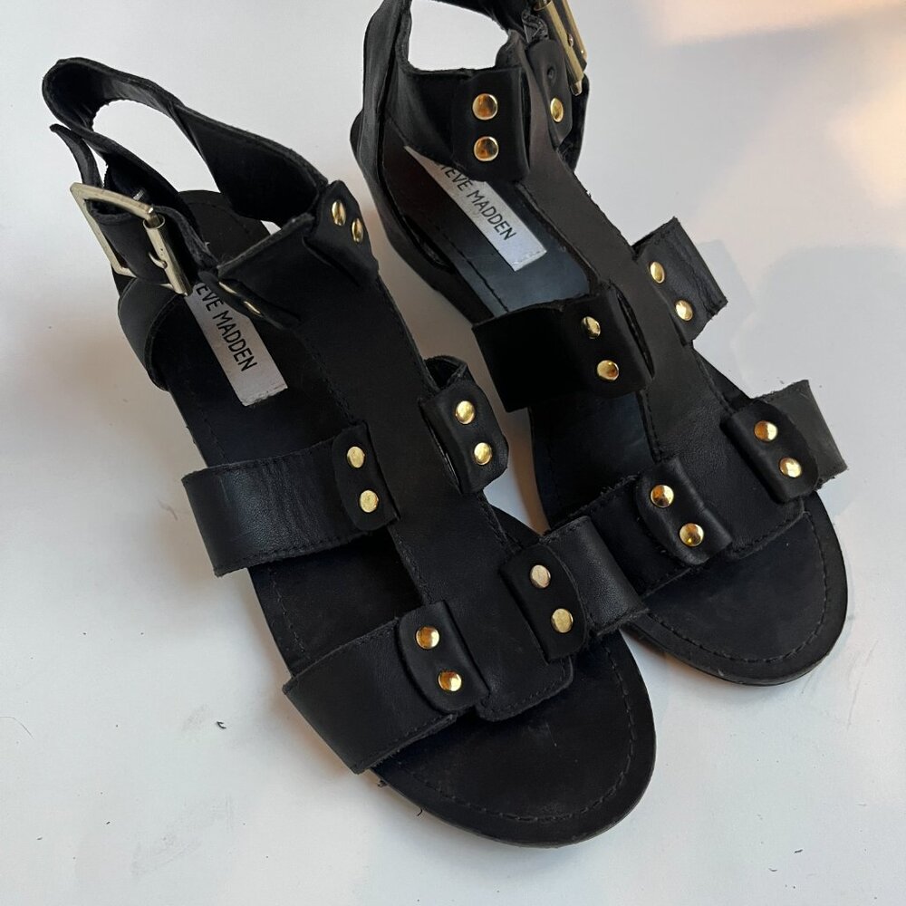 Steve Madden Neviss Gladiator Black Leather Strappy Sandals - new, Size 9.5